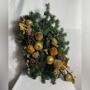 Set of 2 Glittered Fruit Pinecone Holiday Garlands Gold Green Christmas Décor